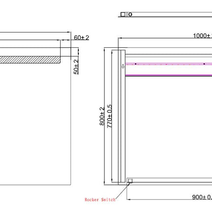 Wiesbaden Tigris badkamerspiegel met LED 100 x 80 cm - technische tekening | Schwertz & Co