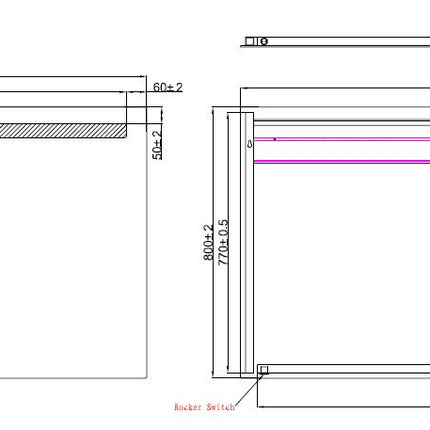 Wiesbaden Tigris badkamerspiegel met LED 140 x 80 cm - technische tekening | Schwertz & Co