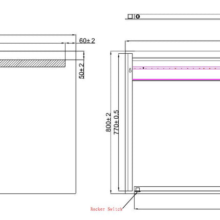 Wiesbaden Tigris spiegel met LED-verlichting 160 x 80 cm - technische tekening | Schwertz & Co