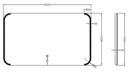 Wiesbaden Bracket badkamerspiegel met LED 100 x 60 cm - technische tekening | Schwertz & Co