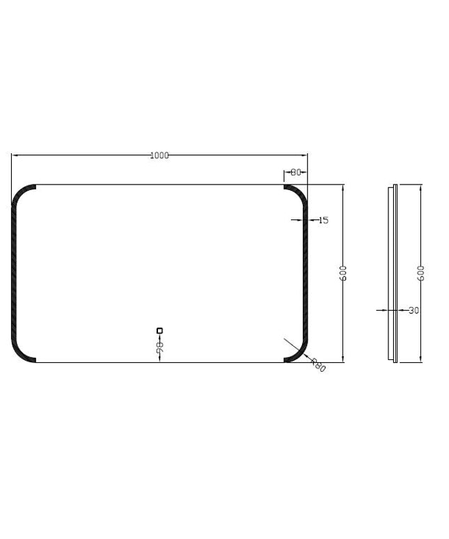Wiesbaden Bracket badkamerspiegel met LED 100 x 60 cm - technische tekening | Schwertz & Co