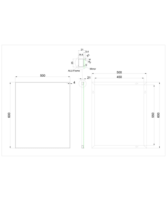 Xellanz Fina badkamerspiegel aluminium - technische tekening | Schwertz & Co