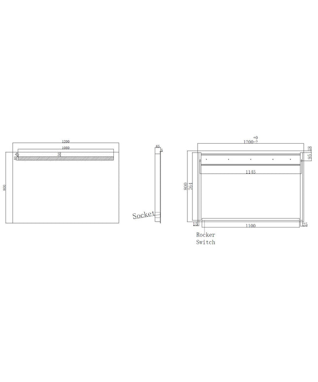 Wiesbaden Tigris LED spiegel 120 x 80 cm met stopcontact - technische tekening | Schwertz & Co