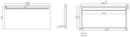 Wiesbaden Tigris LED badkamerspiegel 160 x 80 cm - technische tekening | Schwertz & Co