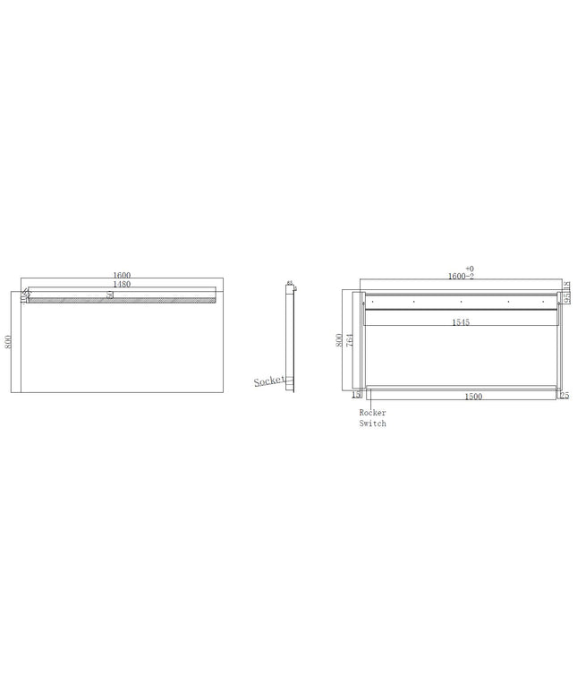 Wiesbaden Tigris LED badkamerspiegel 160 x 80 cm - technische tekening | Schwertz & Co