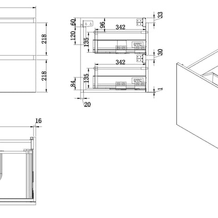 Wiesbaden Vision wastafelonderkast 60 x 46 cm glans wit - technische tekening | Schwertz & Co