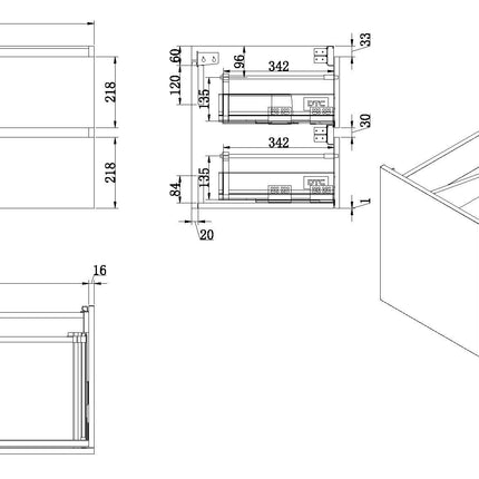 Wiesbaden Vision wastafelonderkast 80 x 46 cm glans wit - technische tekening | Schwertz & Co