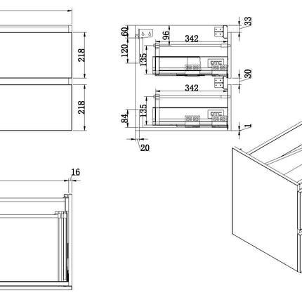 Wiesbaden Vision wastafelonderkast 100 x 46 cm - technische tekening | Schwertz & Co