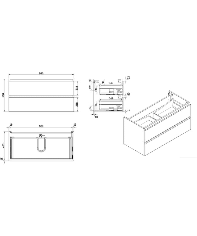 Wiesbaden Vision wastafelonderkast 100 x 46 cm - technische tekening | Schwertz & Co