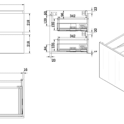 Wiesbaden Vision wastafelonderkast 80 x 46 cm houtnerf grijs - technische tekening | Schwertz & Co