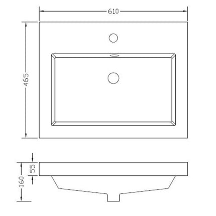 Wiesbaden Vision wastafel kunstmarmer glans wit - technische tekening | Schwertz & Co