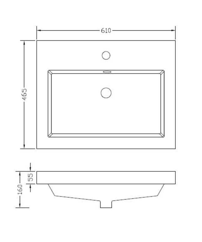 Wiesbaden Vision wastafel kunstmarmer glans wit - technische tekening | Schwertz & Co