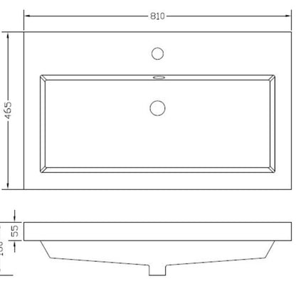 Wiesbaden Vision wastafel met 1 kraangat kunstmarmer glans wit 80 x 46 cm - technische tekening | Schwertz & Co
