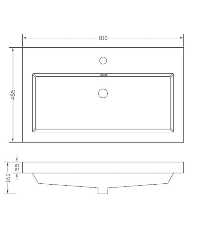 Wiesbaden Vision wastafel met 1 kraangat kunstmarmer glans wit 80 x 46 cm - technische tekening | Schwertz & Co