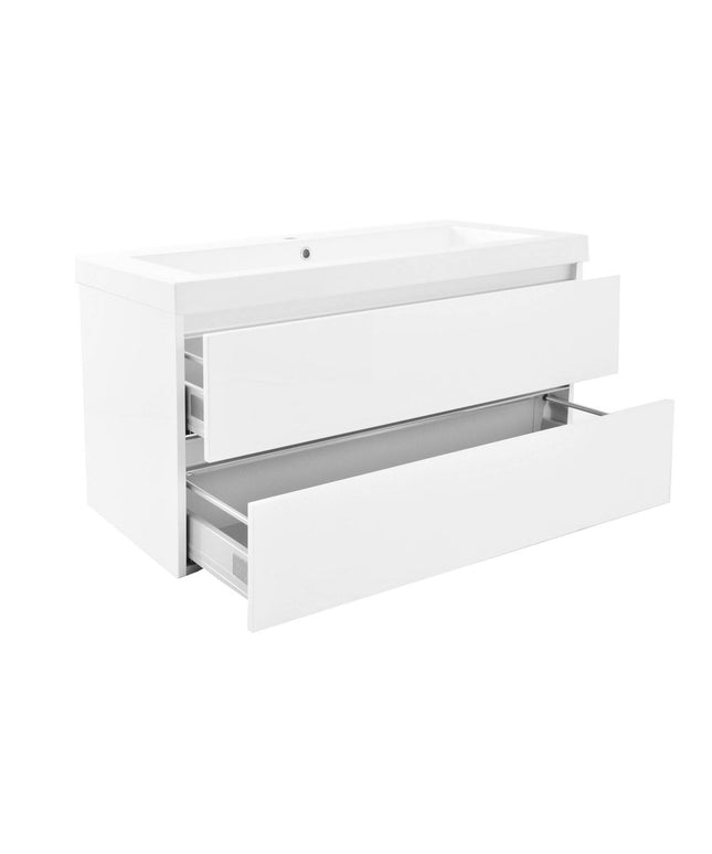 Wiesbaden Vision kunstmarmer wastafel 100 cm glans wit - detailfoto overloop | Schwertz & Co