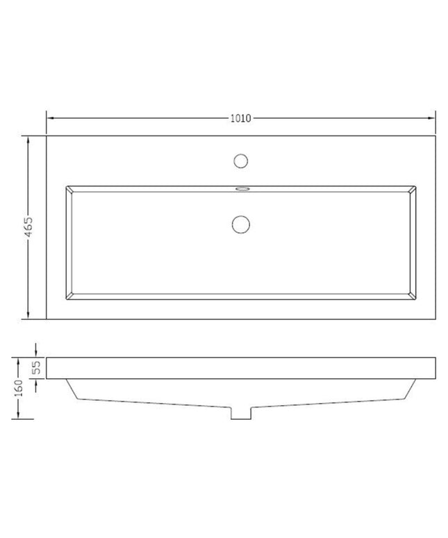 Wiesbaden Vision kunstmarmer wastafel 100 cm glans wit - technische tekening | Schwertz & Co