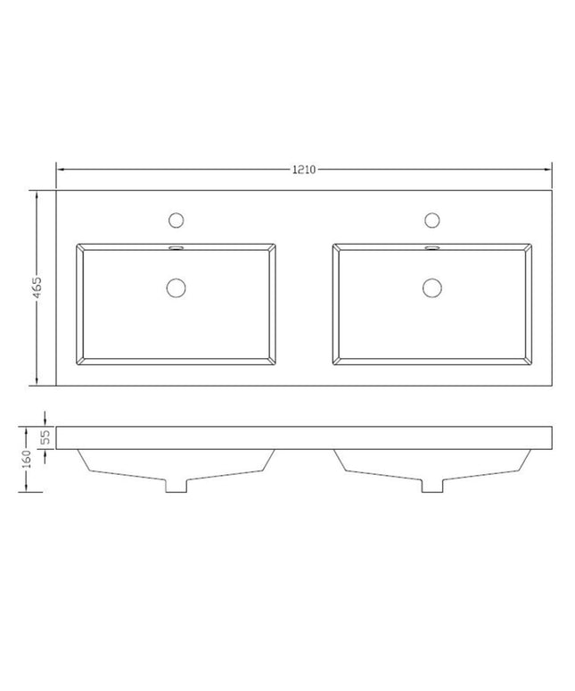 Wiesbaden Vision dubbele wastafel kunstmarmer glans wit - technische tekening | Schwertz & Co