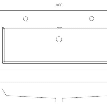 Wiesbaden Vision kunstmarmer wastafel 100 cm 2 kraangaten glans wit - technische tekening | Schwertz & Co