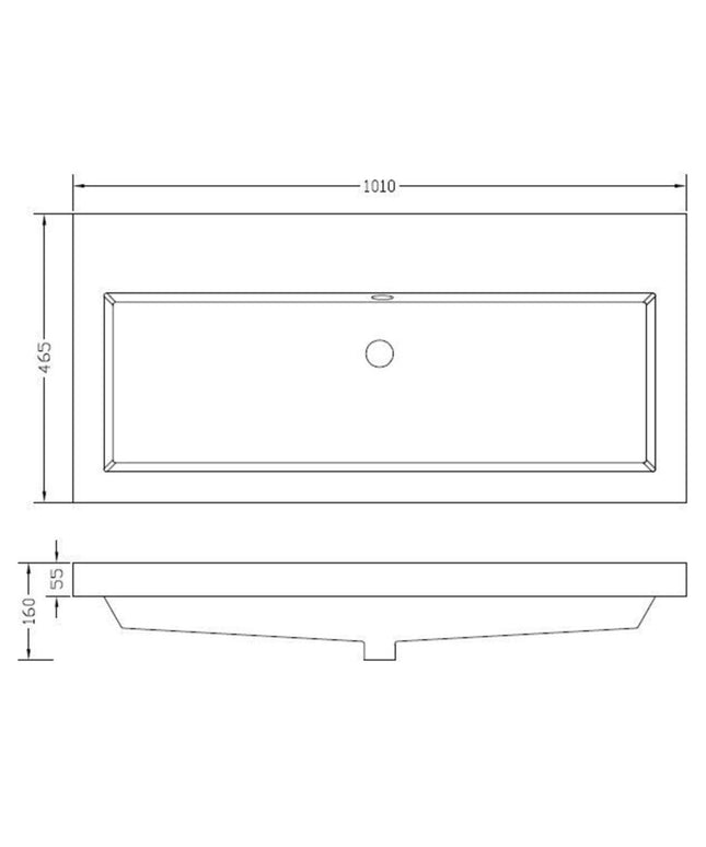 Wiesbaden Vision kunstmarmer wastafel zonder kraangat 100 cm glans wit - technische tekening | Schwertz & Co