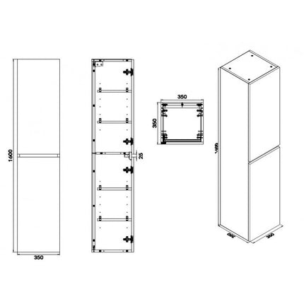 Wiesbaden Vision kolomkast glans wit - technische tekening | Schwertz & Co