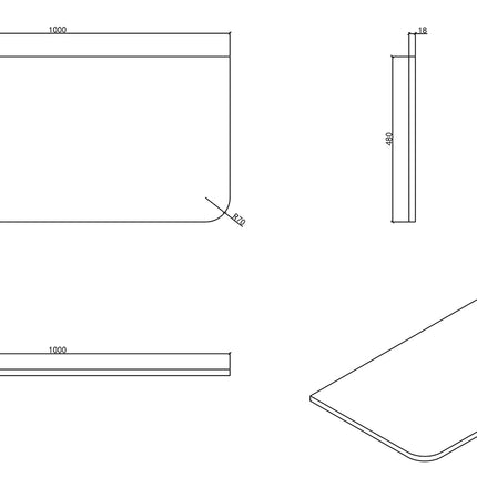 Wiesbaden Novira topblad afgeronde hoeken 100 x 48 cm mat zand - technische tekening | Schwertz & Co