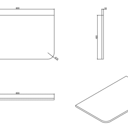 Wiesbaden Sulora topblad afgeronde hoeken 80 x 48 cm mat beige - technische tekening | Schwertz & Co