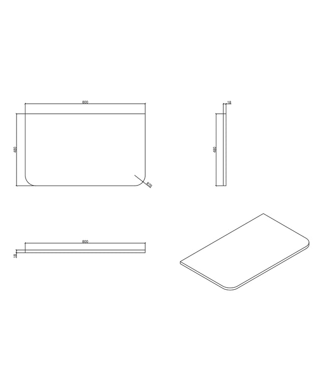 Wiesbaden Sulora topblad afgeronde hoeken 80 x 48 cm walnoot - technische tekening | Schwertz & Co