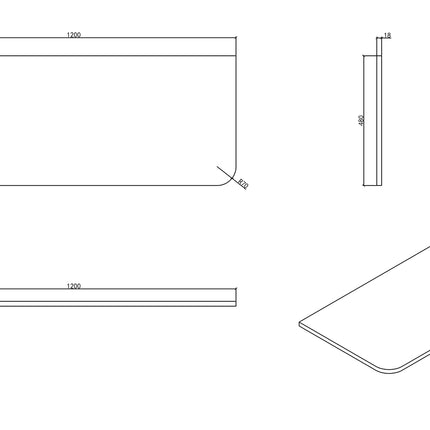 Wiesbaden Sulora topblad afgeronde hoeken 120 x 48 cm mat beige - technische tekening | Schwertz & Co