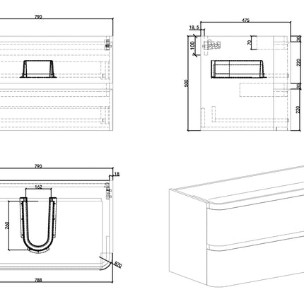 Wiesbaden Novira onderkast 80 x 48 cm mat wit - technische tekening | Schwertz & Co