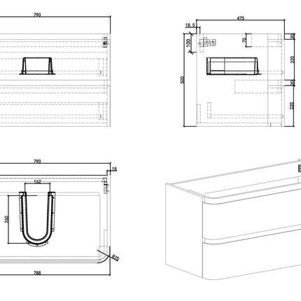 Wiesbaden Novira onderkast 80 x 48 cm mat zwart - technische tekening | Schwertz & Co