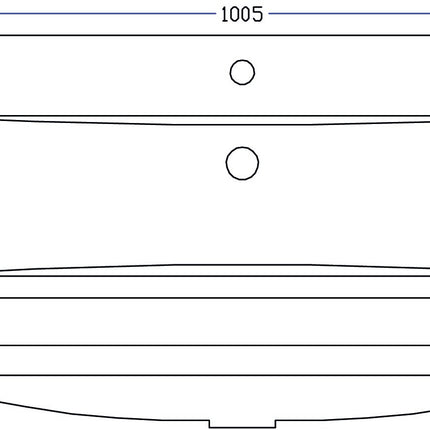 Wiesbaden Flag wastafel 100 cm met 1 kraangat glans wit - technische tekening | Schwertz & Co