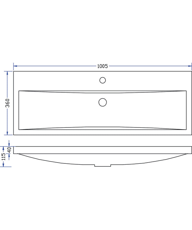 Wiesbaden Flag wastafel 100 cm met 1 kraangat glans wit - technische tekening | Schwertz & Co