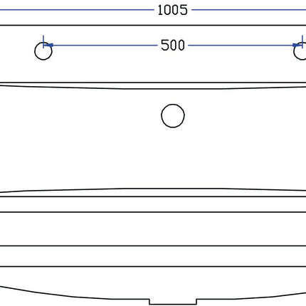 Wiesbaden Flag wastafel 100 cm met 2 kraangaten glans wit - technische tekening | Schwertz & Co