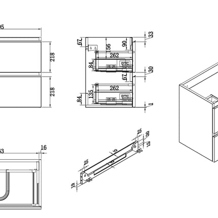 Wiesbaden Shall wastafelonderkast 60 x 36 cm glans wit - technische tekening | Schwertz & Co