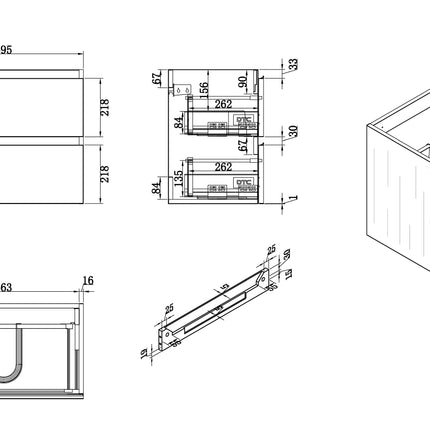 Wiesbaden Shall wastafelonderkast 60 x 36 cm houtnerf grijs - technische tekening | Schwertz & Co