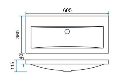 Wiesbaden Flag wastafel zonder kraangat 60 x 36 cm glans wit - technische tekening | Schwertz & Co