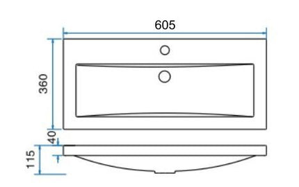 Wiesbaden Flag wastafel 60 x 36 cm kunstmarmer glans wit - technische tekening | Schwertz & Co