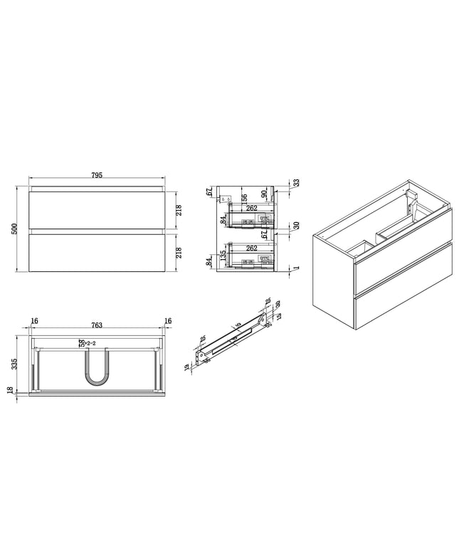 Wiesbaden Shall wastafelonderkast 80 x 36 cm glans wit - technische tekening | Schwertz & Co