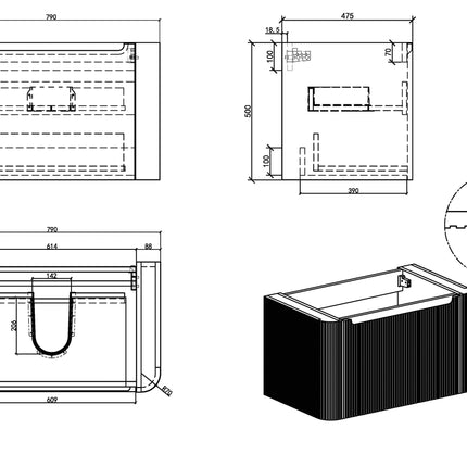 Wiesbaden Sulora onderkast bruin eiken 80 x 48 cm - technische tekening | Schwertz & Co