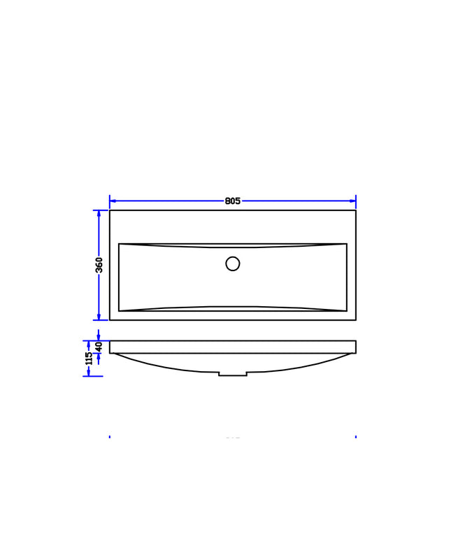 Wiesbaden Flag wastafel 80 cm zonder kraangat glans wit - technische tekening | Schwertz & Co