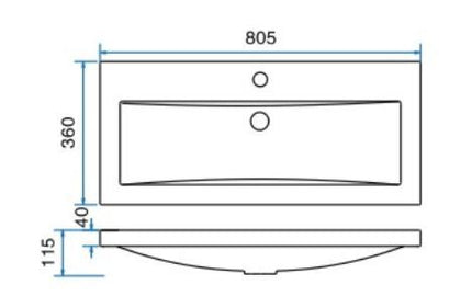 Wiesbaden Flag wastafel 80 x 36 cm kunstmarmer glans wit - technische tekening | Schwertz & Co