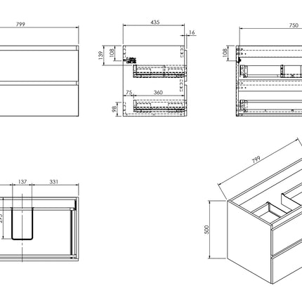 Wiesbaden Alvara onderkast 80 x 46 cm cashmere - technische tekening | Schwertz & Co