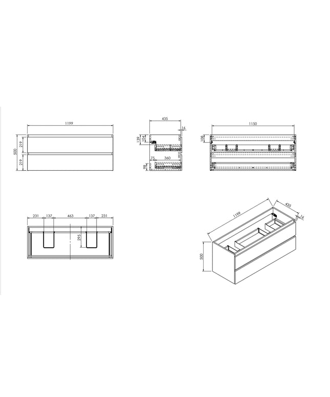 Wiesbaden Alvara onderkast 120 cm donker eiken - technische tekening | Schwertz & Co
