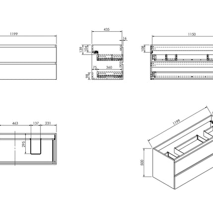 Wiesbaden Alvara onderkast 120 cm warm eiken - technische tekening | Schwertz & Co