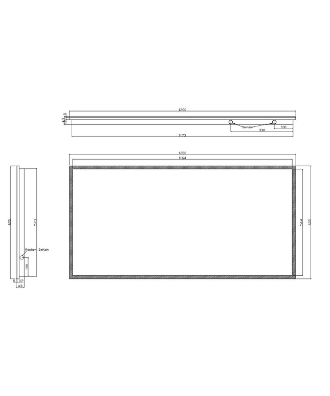 Wiesbaden Quatro badkamerspiegel met LED 120 x 60 cm - technische tekening | Schwertz & Co