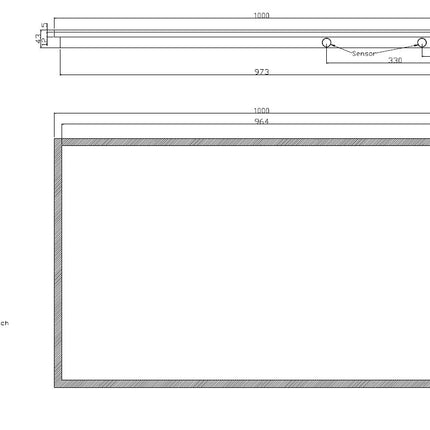 Wiesbaden Quatro LED badkamerspiegel 100 x 60 cm - technische tekening | Schwertz & Co