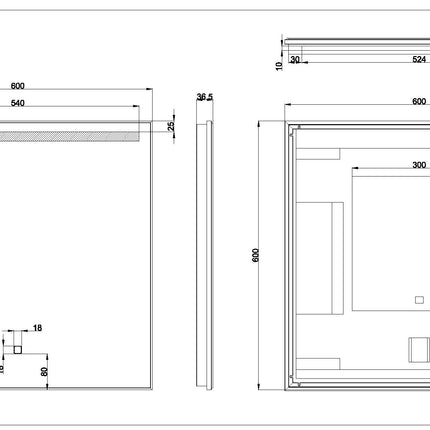 Wiesbaden Ambi One badkamerspiegel LED 60 x 60 cm - technische tekening | Schwertz & Co