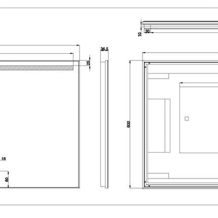 Wiesbaden Ambi One badkamerspiegel 80 x 60 cm met LED - technische tekening | Schwertz & Co