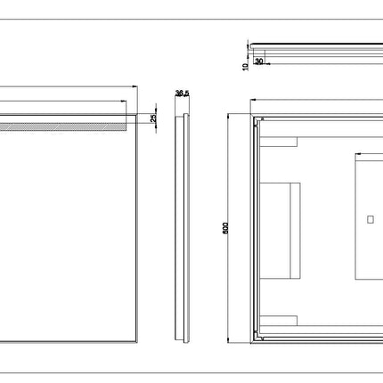 Wiesbaden Ambi One LED badkamerspiegel 100 x 60 cm - technische tekening | Schwertz & Co