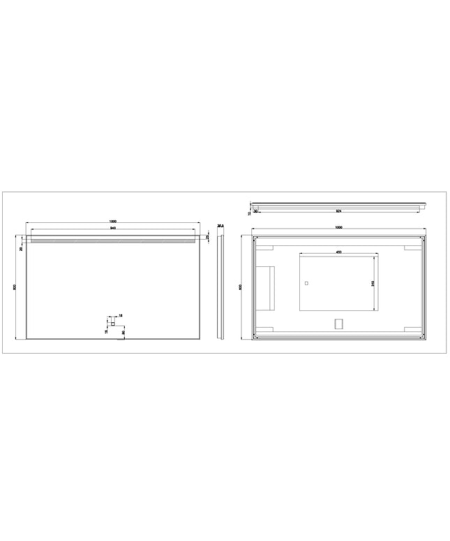 Wiesbaden Ambi One LED badkamerspiegel 100 x 60 cm - technische tekening | Schwertz & Co